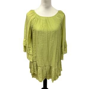 Romantic boho lime green ruffle‎ hem tunic dress flowy peasant top cottagecore M